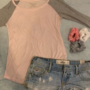 Pink and silver 3/4 sleeved top